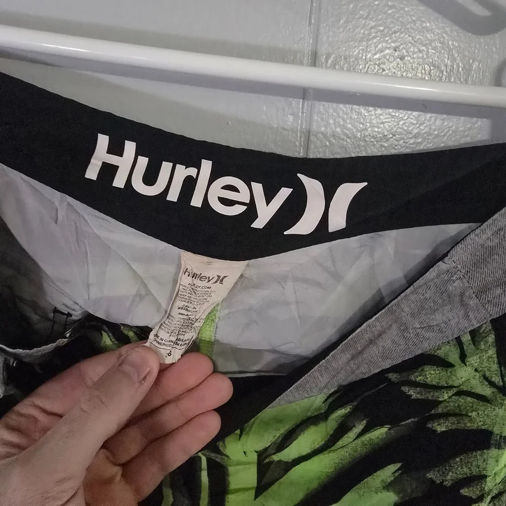 Hurley Board‎ Shorts Mens 36 Neon Green Black Palm Leaf Print Swim Trunks